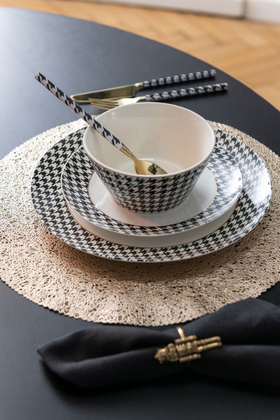 J Line Scatola Di 2 Ciotola Pied De Poule Porcellana Bianco Nero Caja De 2 Cuenco Pied De Poule Porcelana Blanco Negro.