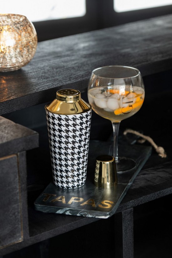 J Line Shaker Per Cocktail Pied De Poule Acciaio Inossidabile Nero Bianco Coctelera Pied De Poule Acero Inoxidable Negro Blanc.