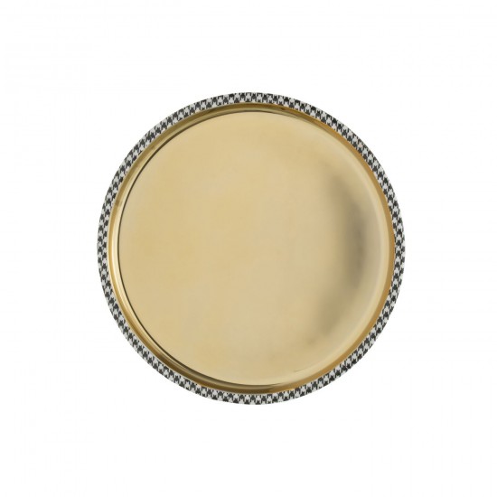 J Line Plateau de service plateaux de service Jolipa Plateau Rond Pied De Poule Acier Inoxydable Doré.