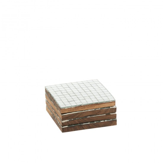 J Line sous verres Jolipa Boite De 4 Sous Verre Mosaïque Bois D Acacia Argenté.