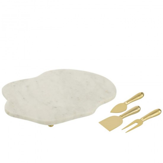 J Line Kaasplank Kaasmes Onregelmatig Marmer Wit Goudkleurig L39xB33xH2 cm snijplanken snijplankjes JO58959.