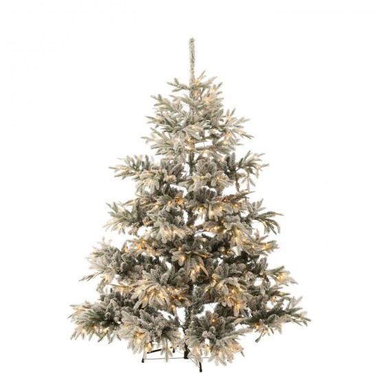 J Line Kerstboom 420 Led Besneeuwd Kunstmatig Donkergroen Lichtgrijs Large L198xB198xH240 cm kerstbomen JO58993.
