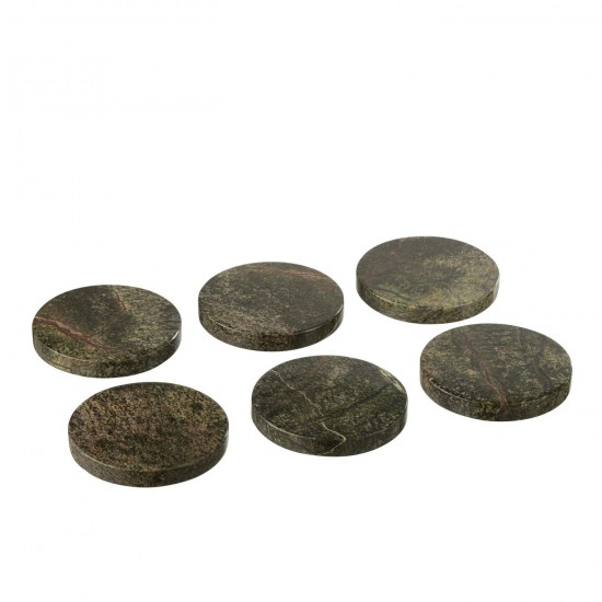 J Line sous verres Jolipa Boite De 6 Sous Verre Rond Marbre Vert Kaki Vert Foncé.
