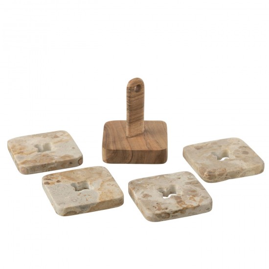 J Line bocaux avec ustensiles de cuisine Jolipa Boite De 4 Sous Verre Marbre Naturel Beige.