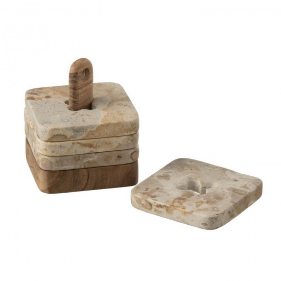 J Line Doos Van 4 Onderzetter Marmer Naturel Beige L10xB10xH10 cm mosterdpot mosterdpotje sauzenpot sauzenpotje sauzenpotten s JO59021.