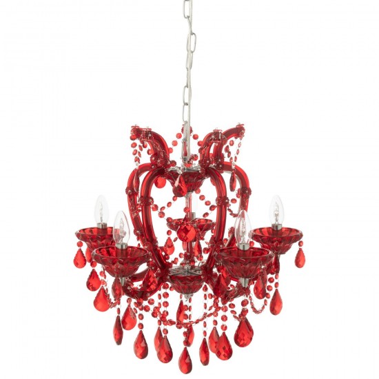 Jline Hanglamp Kandelaar Antiek Glas Rood.