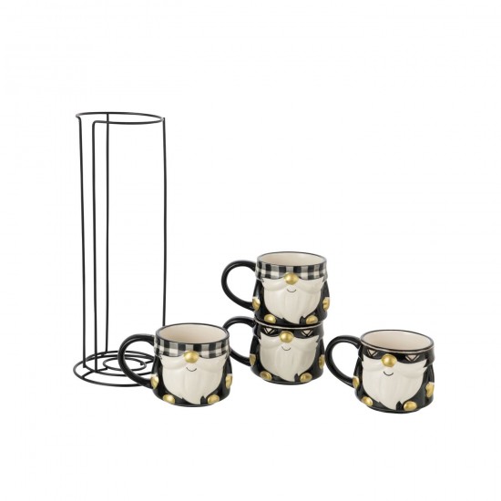 J Line hivers Jolipa Boite De 4 Mug Père Noël Dolomite Noir Blanc.