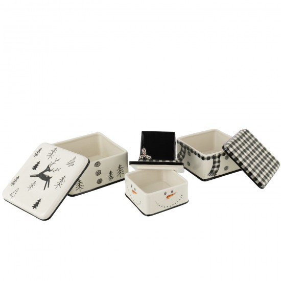 J Line hivers Jolipa Boite De 3 Boite Bonhomme De Neige Dolomite Blanc Noir.