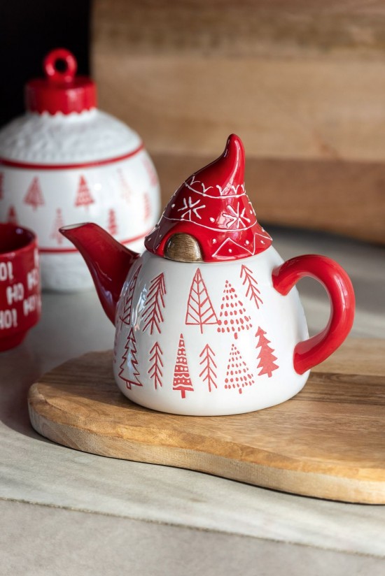 J Line Teiera Babbo Natale Dolomite Bianco Rosso Natale Tetera Papá Noel Dolomita Blanco Rojo Navidad.