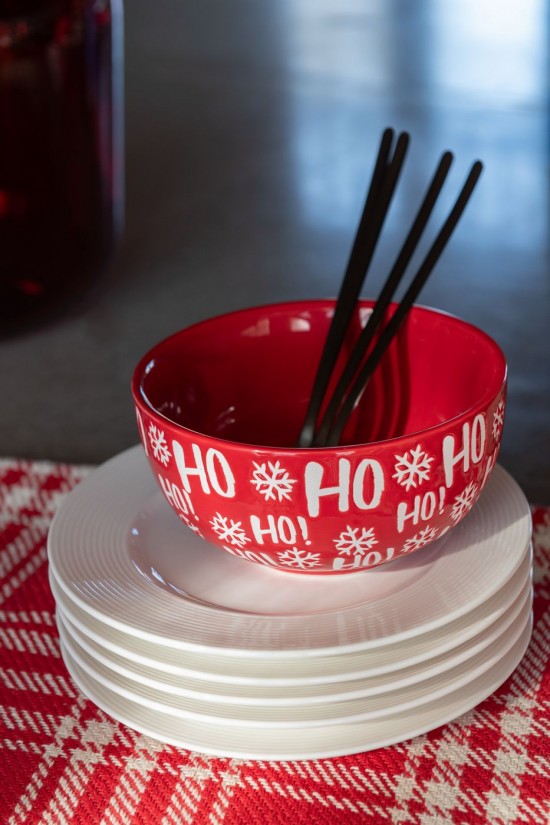 J Line Ciotola Dolomite Rosso Natale Bianco Assortimento Di 2 Cuenco Dolomita Rojo Navidad Blanco Surtido De 2.