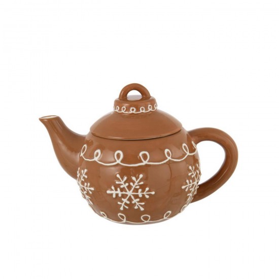 J Line Theepot Cookie Dolomiet Caramel Wit L25xB16xH17 cm kannen theepotten teapotten theekannetjes JO59144.