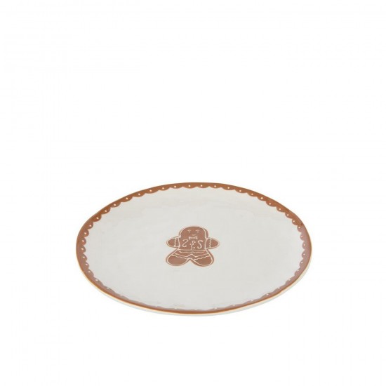 J Line Bord Cookie Rond Dolomiet Wit Caramel L27xB27xH3 cm eetborden teljoor eetservies JO59146.