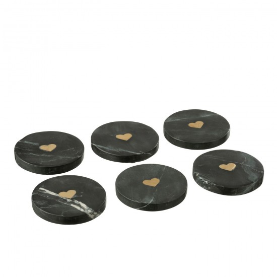 J Line sous verres Jolipa Boite De 6 Sous Verre Cœur Marbre Noir Doré.