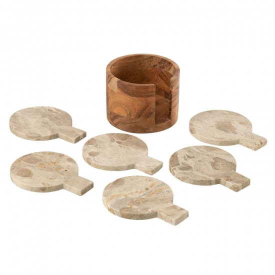 J Line sous verres Jolipa Boite De 4 Sous Verre Rond Marbre Beige Marron.