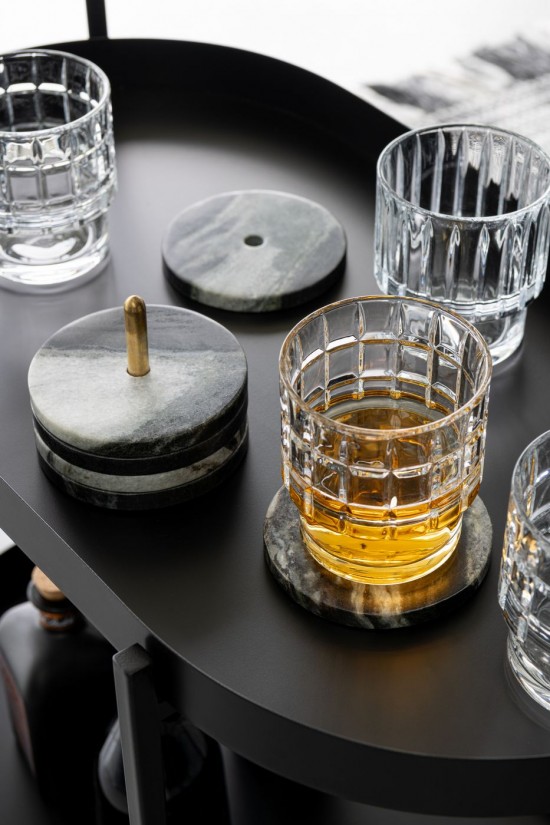 J Line Scatola Di 6 Sottobicchiere Rotondo Marmo Nero Grigio Chiaro Caja De 6 Posavasos Redondo Mármol Negro Gris Claro.