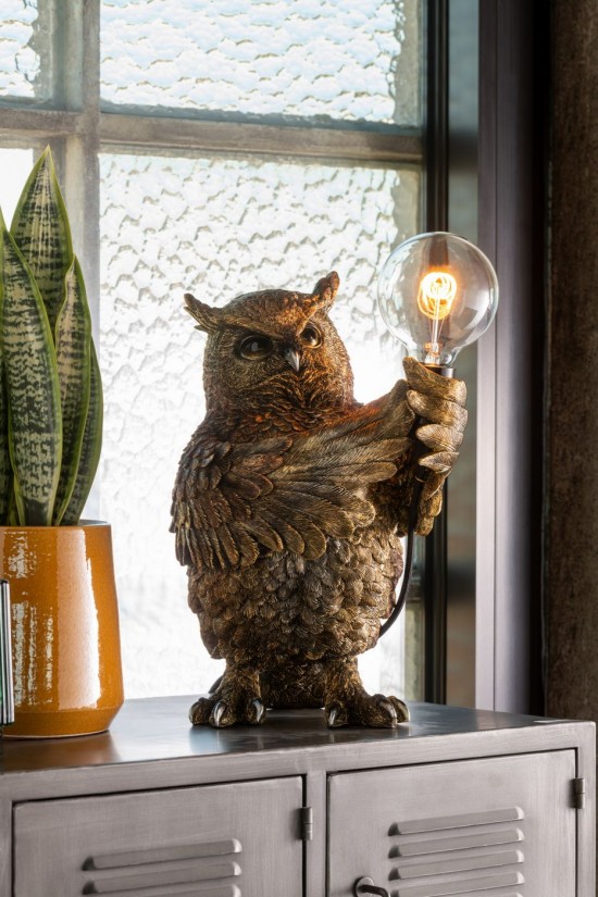 J Line Lampada Da Tavolo Gufo Resina Oro Lámpara Búho Resina Dorado.