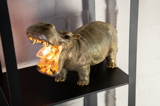 J Line Lampada Da Tavolo Ippopotamo Resina Oro Lámpara Hipopótamo Resina Dorado.