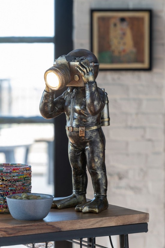 J Line Lampada Da Tavolo Sommozzatore Resina Marrone Antico Lampara Buceador Poliresina Marron Antiguo.