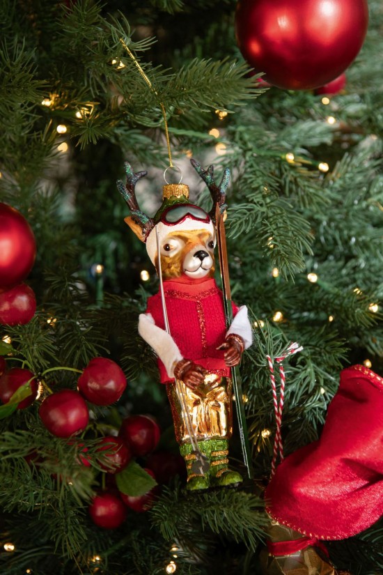 J Line Pendente Renna Sugli Sci Vetro Marrone Rosso Natale Lámpara Colgante Reno Con Esquís Vidrio Marrón Rojo Navidad.