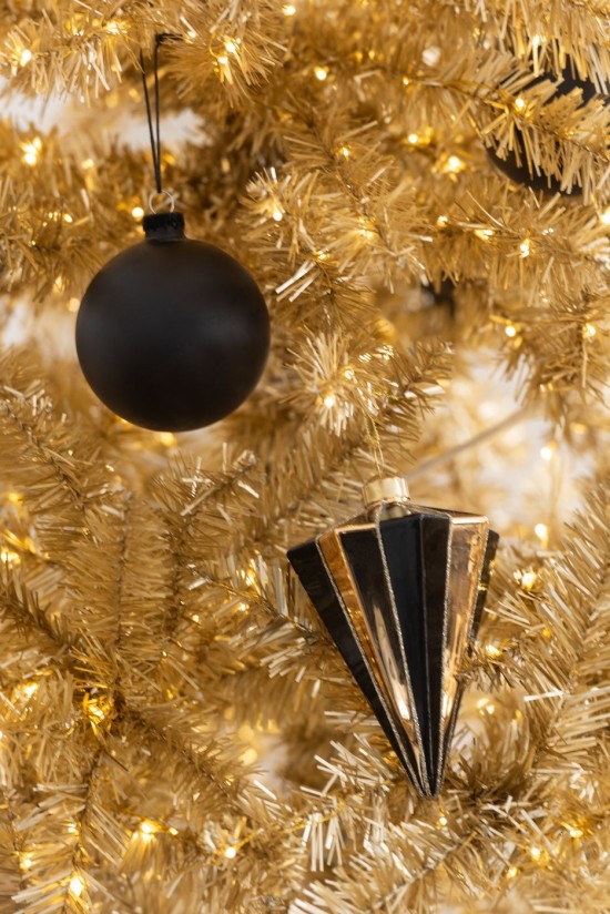 J Line Scatola Di 4 Pallina Di Natale Diamante Rigato Vetro Oro Nero Caja De 4 Adorno Navideño Diamante A Rayas Vidrio Dorado .