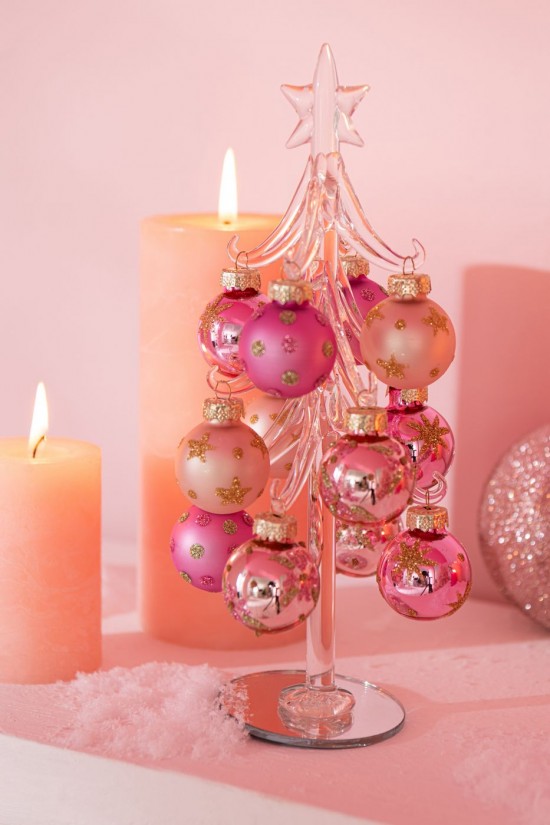 J Line Albero Di Natale Palle Vetro Rosa Trasparente Small Árbol De Navidad Bolas Vidrio Rosa Transparente Small.
