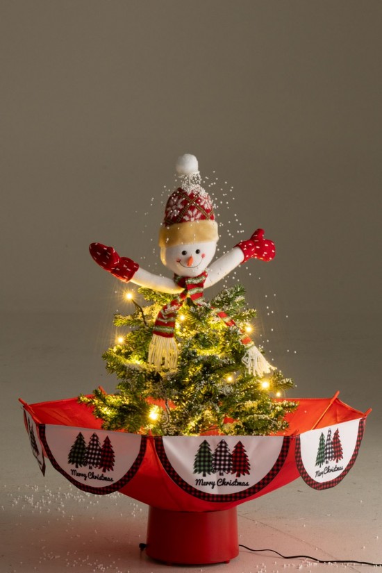 Jline Boom Led Sneeuwende Sneeuwman Ijzer Kerstrood Groen.