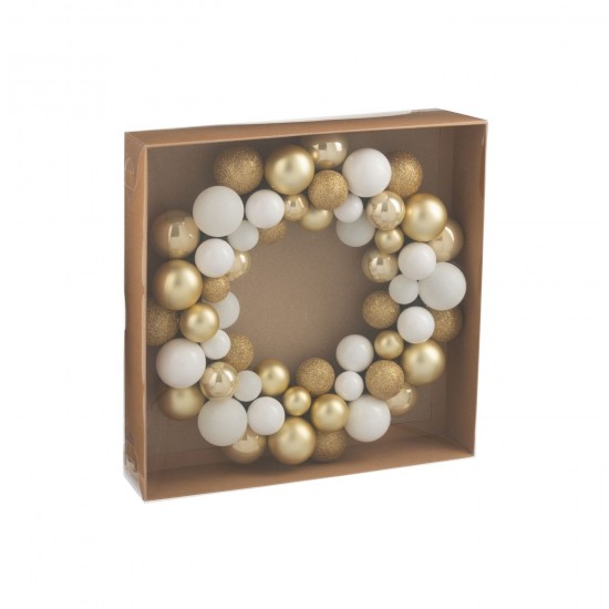 J Line couronnes Jolipa Couronne Boules De Noël Plastique Blanc Doré.