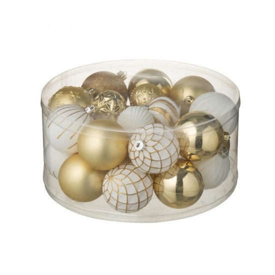 J Line Doos Van 30 Kerstbal Plastiek Wit Goudkleurig L31xB31xH16 cm kerstballen kerstbollen JO59480.