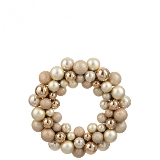 J Line Krans Kerstbal Plastiek Beige Ecru L35xB35xH7 cm sierkransen JO59483.