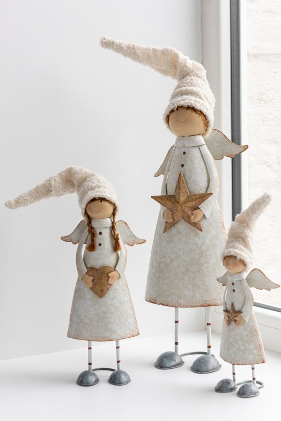 J Line Angelo Cuore Stella Metallo Avorio Medium Assortimento Di 2 Ángel Corazón Estrella Metal Blanco Roto Medium Surtido De .