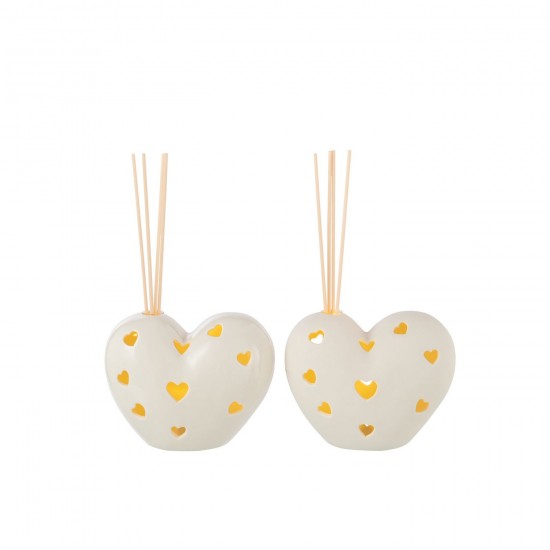 J Line hivers Jolipa Vase Coeur Led Argile Blanc Assortiment De 2.