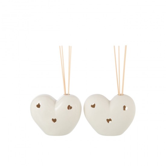J Line Vase Led Heart Clay White Assortment Of 2.