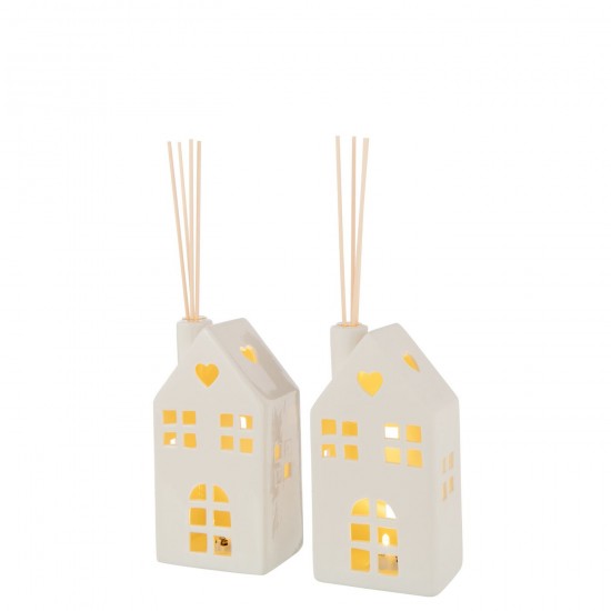 J Line hivers Jolipa Vase Led Maison Coeur Argile Blanc Assortiment De 2.