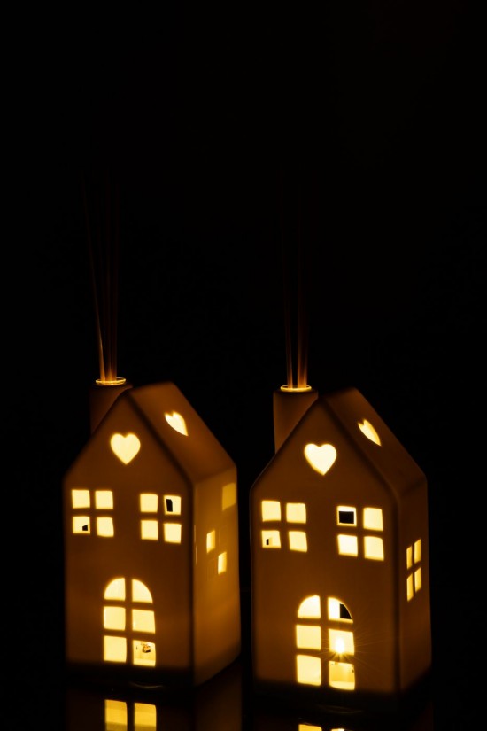 Jline Vaas Led House Heart Klei Wit Assortiment Van 2.