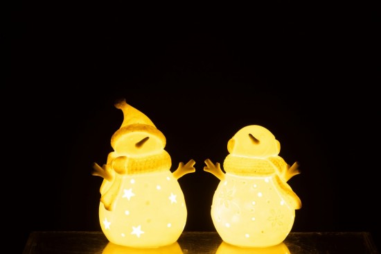 J Line bonhommes de neige noël Jolipa Bonhomme De Neige Led Etoiles Argile Blanc Beige Small Assortiment De 2.