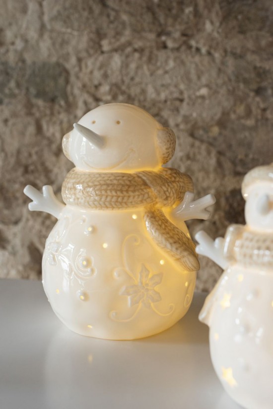 J Line Pupazzo Di Neve Led Stars Argilla Bianco Beige Large Assortimento Di 2 Muñeco De Nieve Led Stars Arcilla Blanco Beige L.