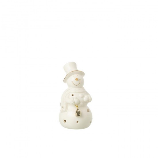 J Line Sneeuwpop Led Porselein Ecru Medium L8xB8xH15 cm JO59713.