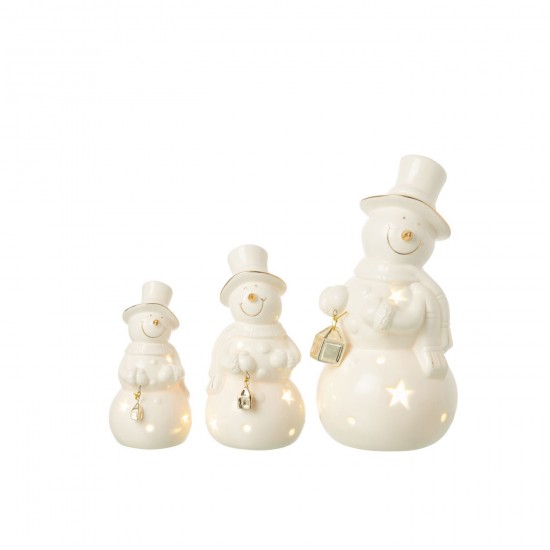 J Line Pupazzo Di Neve Led Porcellana Ecru Large Muñeco De Nieve Led Porcelana Crudo Large.
