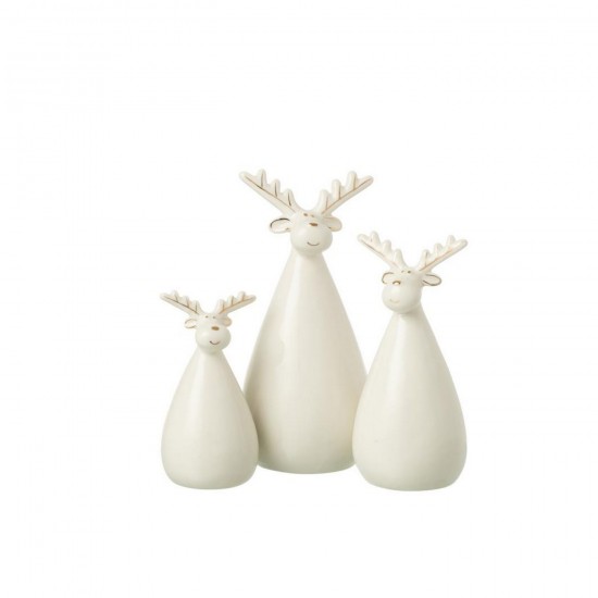 J Line Set Van 3 Rendier Ovaal Lichaam Porselein Ecru L10xB10xH21 cm rendieren elanden JO59715.