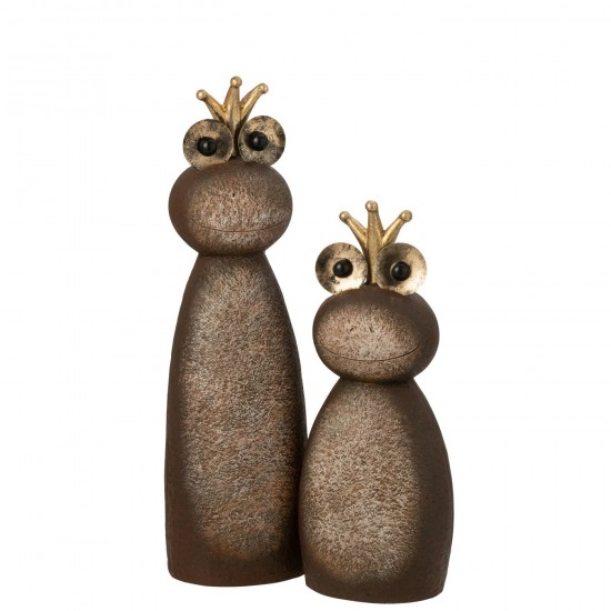 J Line grenouilles statuettes Jolipa Grenouille Couronne Magnésium Marron Foncé Doré Large.