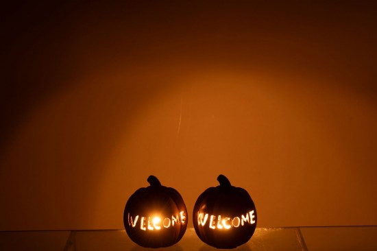 J Line photophores Jolipa Chandelier Citrouille Welcome Argile Caramel Small.