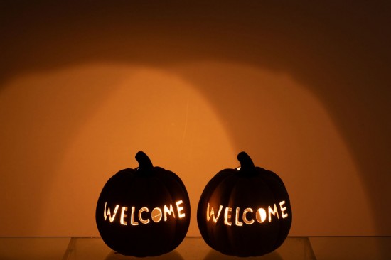 J Line photophores Jolipa Chandelier Citrouille Welcome Argile Caramel Large.