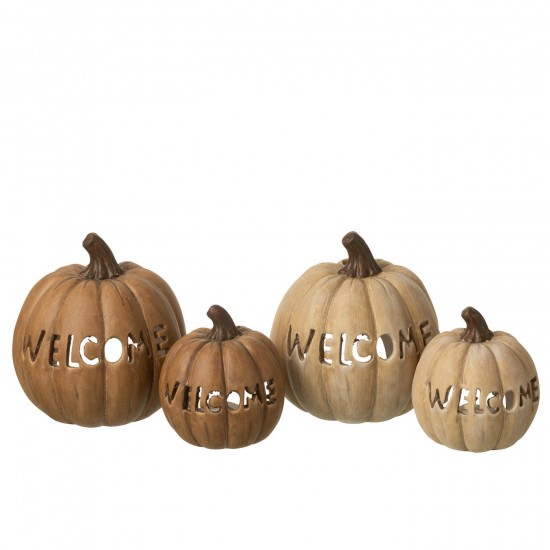 J Line Candle Holder Pumpkin Welcome Clay Caramel Large tea lights holders.