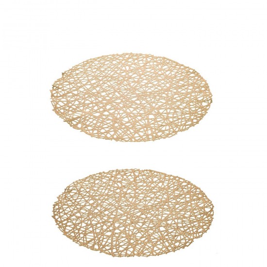 J Line Placemat Holes Shiny Matt Plastiek Goudkleurig L39xB39 cm placemats tafelmatten tafelmatjes JO59759.