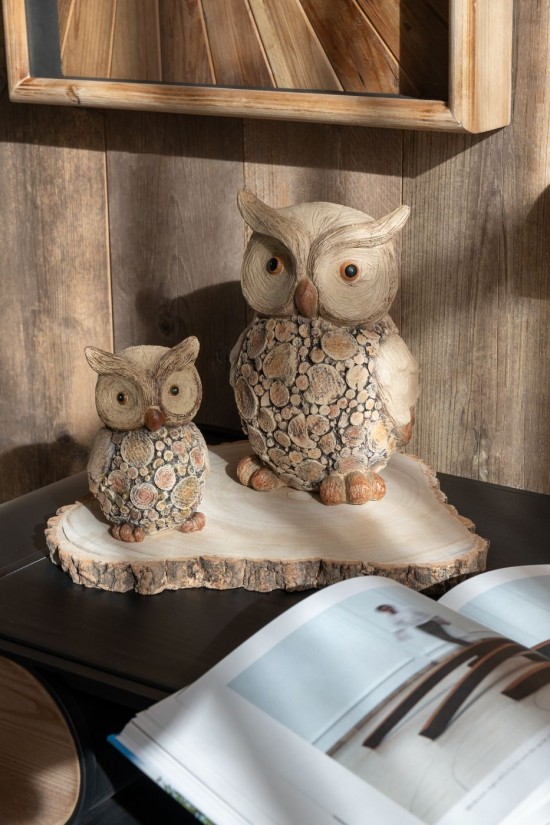 J Line Gufo Effetto Legno Poliresina Naturale Small Búho Imitación Madera Poliresina Natural Small.