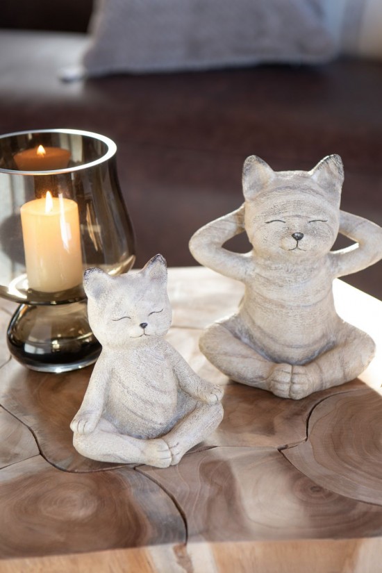 J Line Set Di 2 Gatto Yoga Wood Imitation Gesso Naturale Juego De 2 Gato Yoga Wood Imitation Yeso Natural.