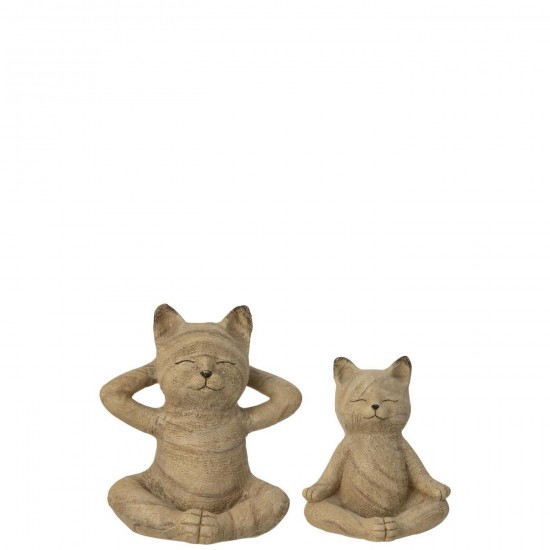 J Line Set Van 2 Kat Yoga Wood Imitation Gips Naturel L15xB12xH20 cm katjes katten poezen poesjes JO59776.