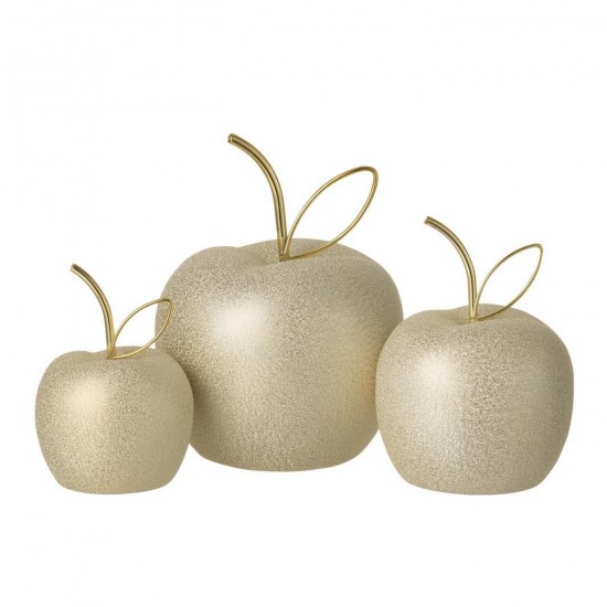 J Line Set Van 3 Appel Electroplated Porselein Goudkleurig L12xB12xH16 cm fruit vruchten JO59845.