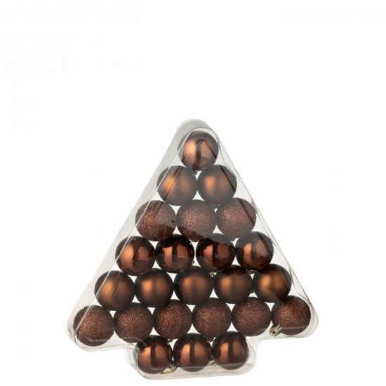 J Line Doos Van 24 Kerstbal Plastiek Donkerbruin L24xB4xH25 cm kerstballen kerstbollen JO59948.