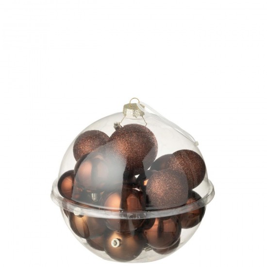 J Line Doos Van 24 Kerstbal Plastiek Donkerbruin L20xB20xH20 cm kerstballen kerstbollen JO59950.